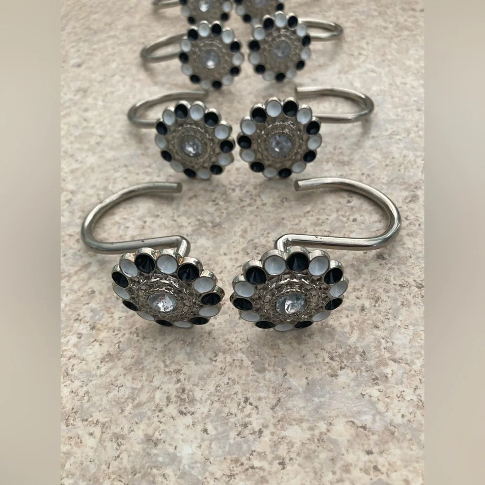 Shower Curtain Rings Silver White and black